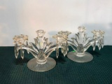 Cambridge Glass Candle Holders w/ Prisms, One Damaged