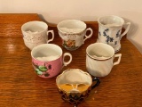 Antique Hand Painted Porcelain Mustache Cups, Lot of 6