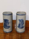 Lot of 2, 9in Stoneware Sleepy Eye Vases, Old