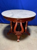 Antique Marble Top Harp Table, 36in x 29in H