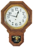 Ingraham oak school house regulator clock, embossed octagonal case w/Egg & Dart molding, c.1910