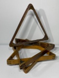 Lot of 4, Antique Billiards Racks, Pool Ball Triangle, Wooden and Brass