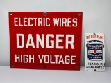 Lot of 2 Porcelain Signs, Danger Electric Wires High Voltage, Laurence Paints, SSP