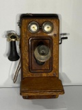 Antique Kellogg Wall Mount Antique Telephone Pat'd Nov. 26, 1901 No. 91266-L w/ Oak Frame, Complete