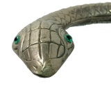 Silver Serpent Figural Cane with Green and Black Glass Eyes, Very Neat Unusual Cane