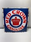 Red Crown Gasoline Convex Porcelain Pump Plate, 12in x 12in, SSP