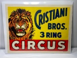 Vintage Circus Poster, Cristiani Bros. 3 Ring Circus No. 52-FP 28in x 21in Litho on Paper, VG Cond.