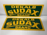 Lot of 2, DEKALB SUDAX BRAND Seed Corn Signs, Masonite, 30in x 11in ea, VG Condition