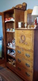 Antique Oak Drop Front Secretary and China Cabinet Combo w/ Three Drawers (Will Update Pics Soon)