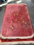 Handmade Rug by Nichols, Handmade in China c. 1920's 96in x 60in, Floral Design, Small Stain