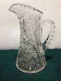 Antique Cut Glass Pitcher, 9.75in