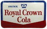 Soda fountain sign, Royal Crown Cola, marked MCA 1961, self-framed embossed metal sign, 63in x 40in
