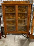 Antique Oak Glass Front Bookcase, 63in x 13in x 44in