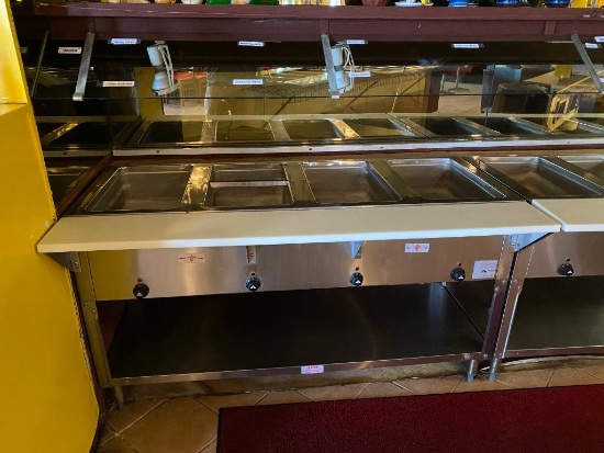 Advance Tabco Sealed Well Table, Rolling Electric Buffet w/ 4 Full Size Pan Heaters and Inserts,