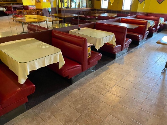 Bank of Booths & Tables, 7 Booths, 4 Doubles, 3 Singles, 5 Laminate Top Tables