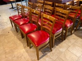 Lot of 12 Wooden Ladder Back Restaurant Chairs w/ Padded Red Vinyl Seat Cushions