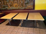 Lot of 3 Restaurant Tables, Wooden Tops w/ Pedestal Base, 48in x 30in x 29in H