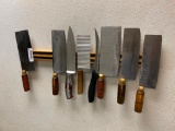 Magnetic Knife Holder w/ Several Knives and Cleavers