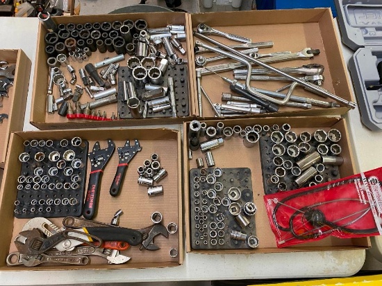 4 Boxes of Craftsman Mechanics Tools, Sockets Standard and Metric , 1/4, 3/8 & 1/2 Drive Ratchets,