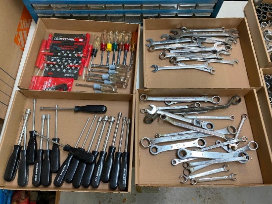 4 Boxes of Craftsman Mechanics Tools, Wrenchs, Nut Driver, Combination Wrenchs, SAE/Metric