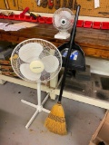 Broom and Dust Pan with Floor Fan and Table Fan