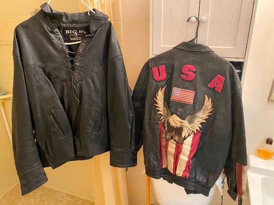 Lot of 2 Mens Leather Jackets, Big B's and American Rider, USA w/ Eagle