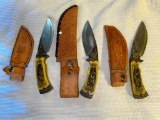 Lot of 3 Fancy Fixed Blade Knives w/ Decorative Eagle Handles