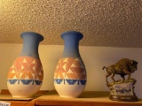 Lot of 2 Lakota Pottery Vases, Ro Underbaggage Signed/Numbered & Buffalo Figurine