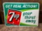 7-Up Metal Sign, c. 1964, 27in x 19, Stout Sign Co. - 7Up Get Real Action Your Thirst Away