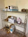 NSF Wire Shelving Unit w/ Misc. Supplies, Can Liners, Urinal Mats, Etc.