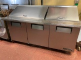 True Model: TSSU-72-30M-B 3-Door Stainless Steel Refrigerated Prep Table Cooler