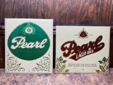Lot of 2 Pearl Beer Signs, Tin over Cardboard, 15in x 13in ea, Pearl Lager, Pearl Cream Ale