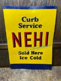 NEHI Curb Service Embossed Metal Sign, 28in x 20in, Curb Service NEHI Sold Here Ice Cold