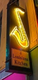 Exterior Jazz Saxaphone Double Sided Canned Neon Sign, Large Metal Can w/ Neon Saxaphone, Approx. 12