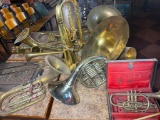 Large Lot of Brass Music Instrument Pcs