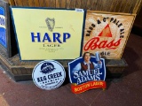 Lot of 4 Tin Beer Signs, Harp Lager, Bass Pale Ale, Samuel Adams and Keg Creek