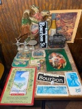 Lot of 8 Misc. Tin Beer Signs, Antique Kitchen Decorations, Oven Mits, and Signs