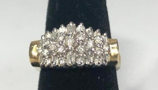 Gold & Diamond Wedding Ring, 14k Gold Ring w/ Diamond Cluster, 3.07 DWT