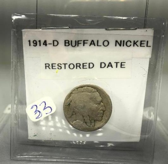 1914 D Buffalo Nickel Restored Date