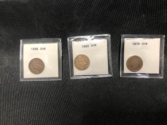 Lot of 3 1862, 74 and 96 Indian Head cent