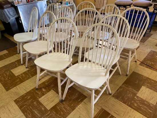 Restaurant Chairs, Windsor Style, Solid Wood, Painted White, Quantity 12