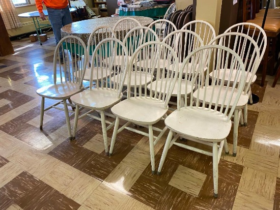 Restaurant Chairs, Windsor Style, Solid Wood, Painted White, Quantity 12