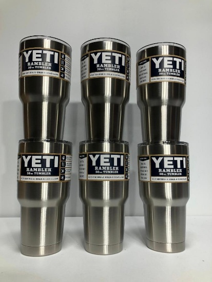 6 Pack, YETI Rambler 30oz Tumbler w/ Lid Stainless Steel - New In Box, MSRP: $210.00