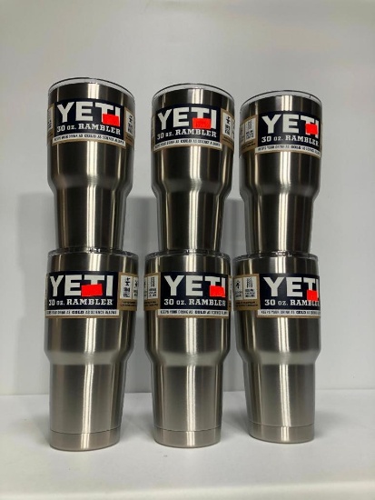 6 Pack, YETI Rambler 30oz Tumbler w/ Lid Stainless Steel - New In Box, MSRP: $210.00