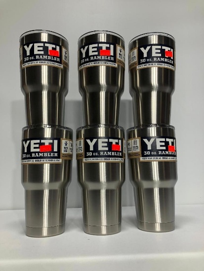 6 Pack, YETI Rambler 30oz Tumbler w/ Lid Stainless Steel - New In Box, MSRP: $210.00