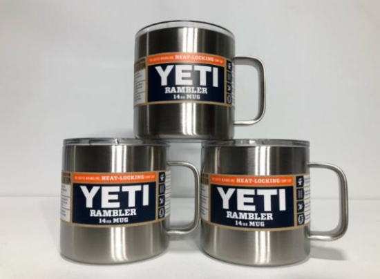 Lot of 3, YETI Rambler 14oz Mug Stainless Steel (x3), MSRP: $75.00