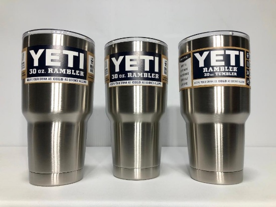 Lot of 3, YETI Rambler 30oz Tumbler Stainless Steel (x3), MSRP: $105.00