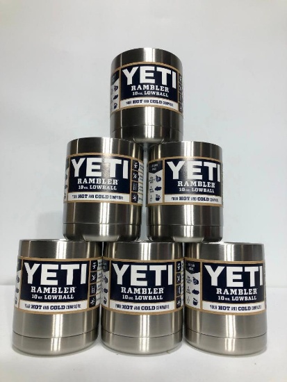 6 Pack, YETI Rambler 10oz Lowball Stainless Steel - New In Box, MSRP: $120.00