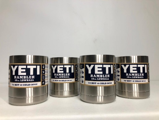 Lot of 4, YETI Rambler 10oz Lowball Stainless Steel (x4), MSRP: $80.00