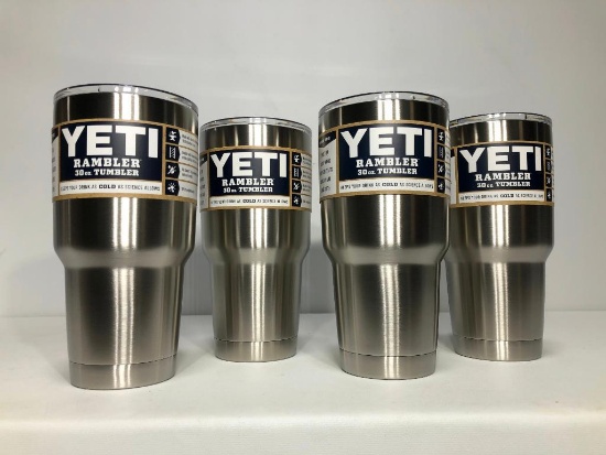 Lot of 4, YETI Rambler 30oz Tumbler Stainless Steel (x4), MSRP: $140.00